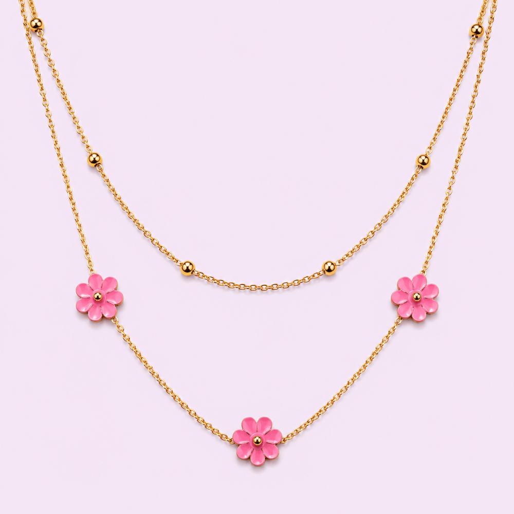 Collier double rang fleurs acier inoxydable | Gaou Bijoux