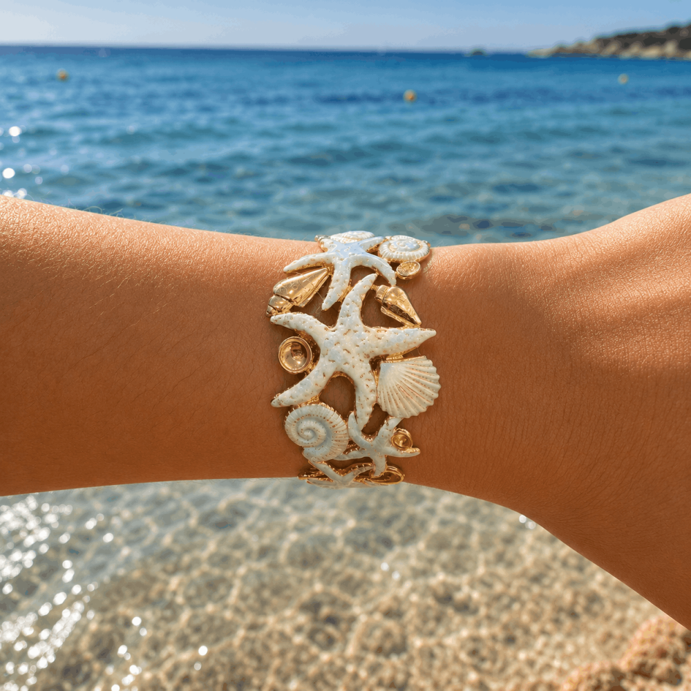 Jonc marin étoiles de mer coquillages réglable | Gaou Bijoux
