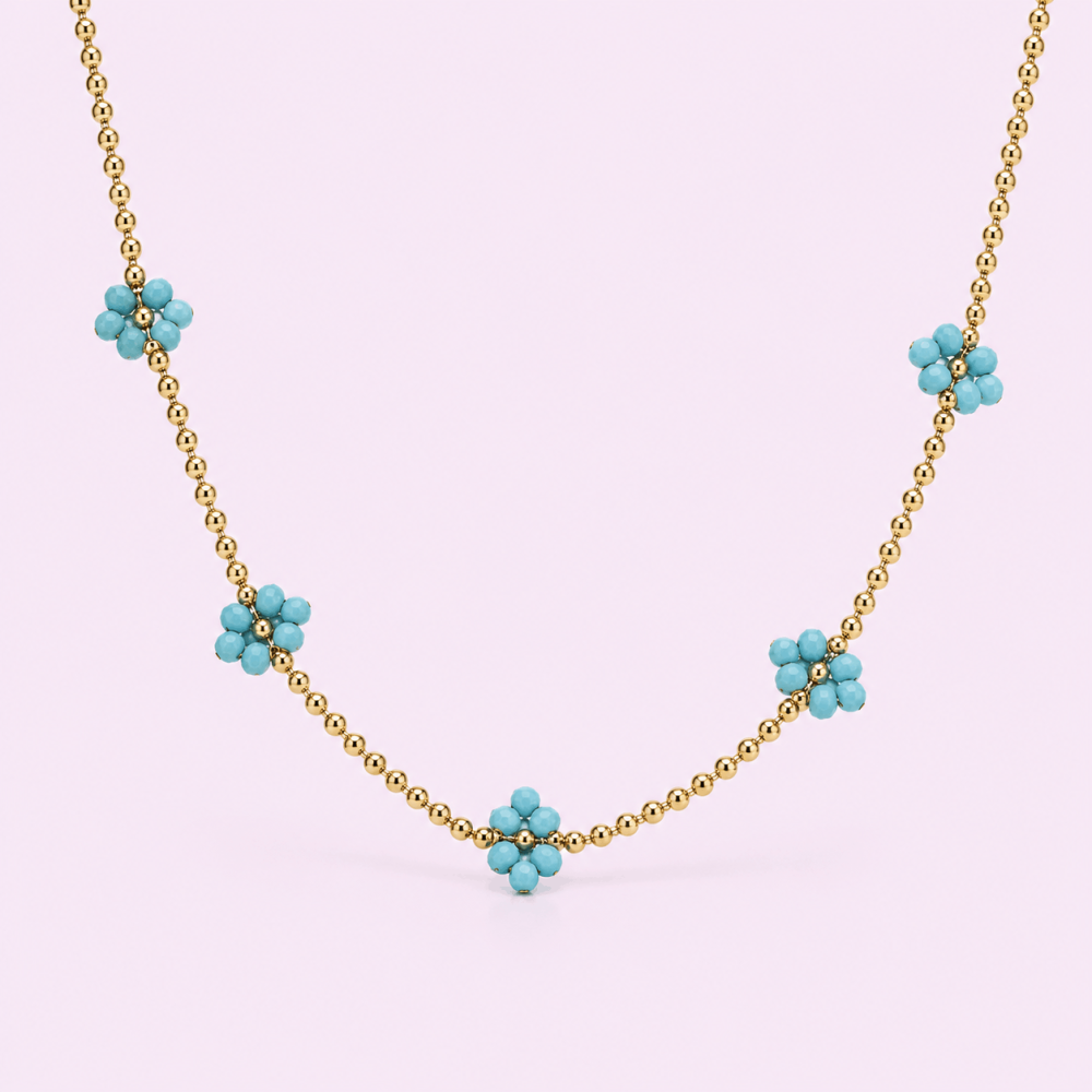 Collier fleur perles acier inoxydable doré | Gaou Bijoux