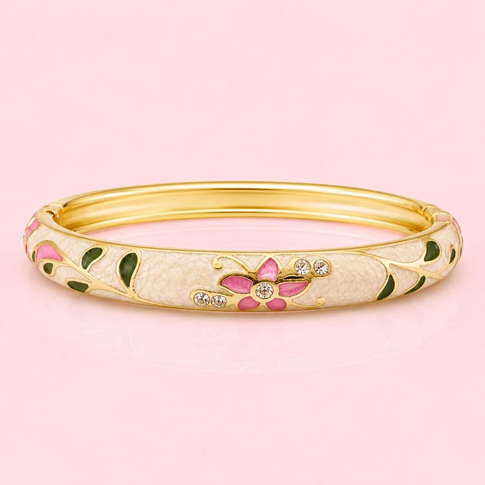 Bracelet jonc thaïlandais émaillé floral multicolore  tendance bohème chic  | Gaou Bijoux