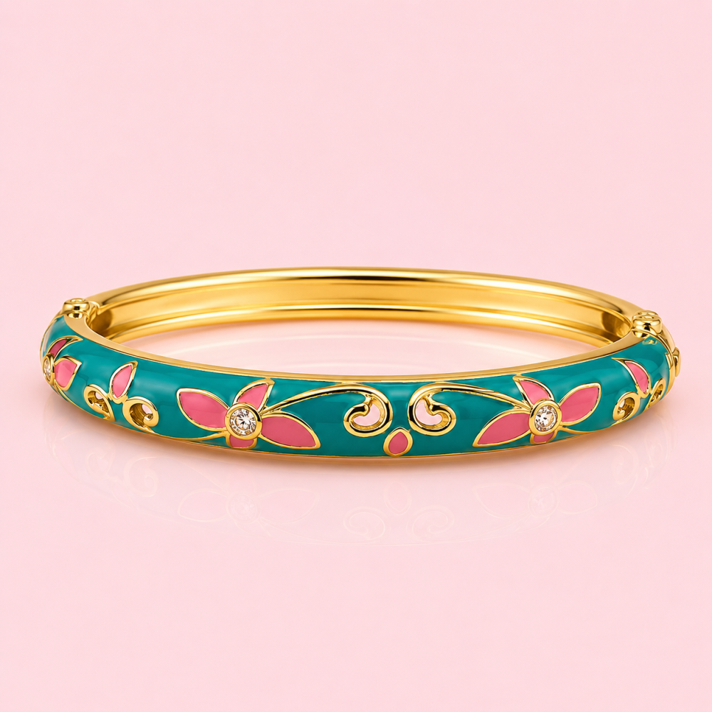 Bracelet jonc thaïlandais émaillé fleur colorée acier inoxydable tendance femme | Gaou Bijoux