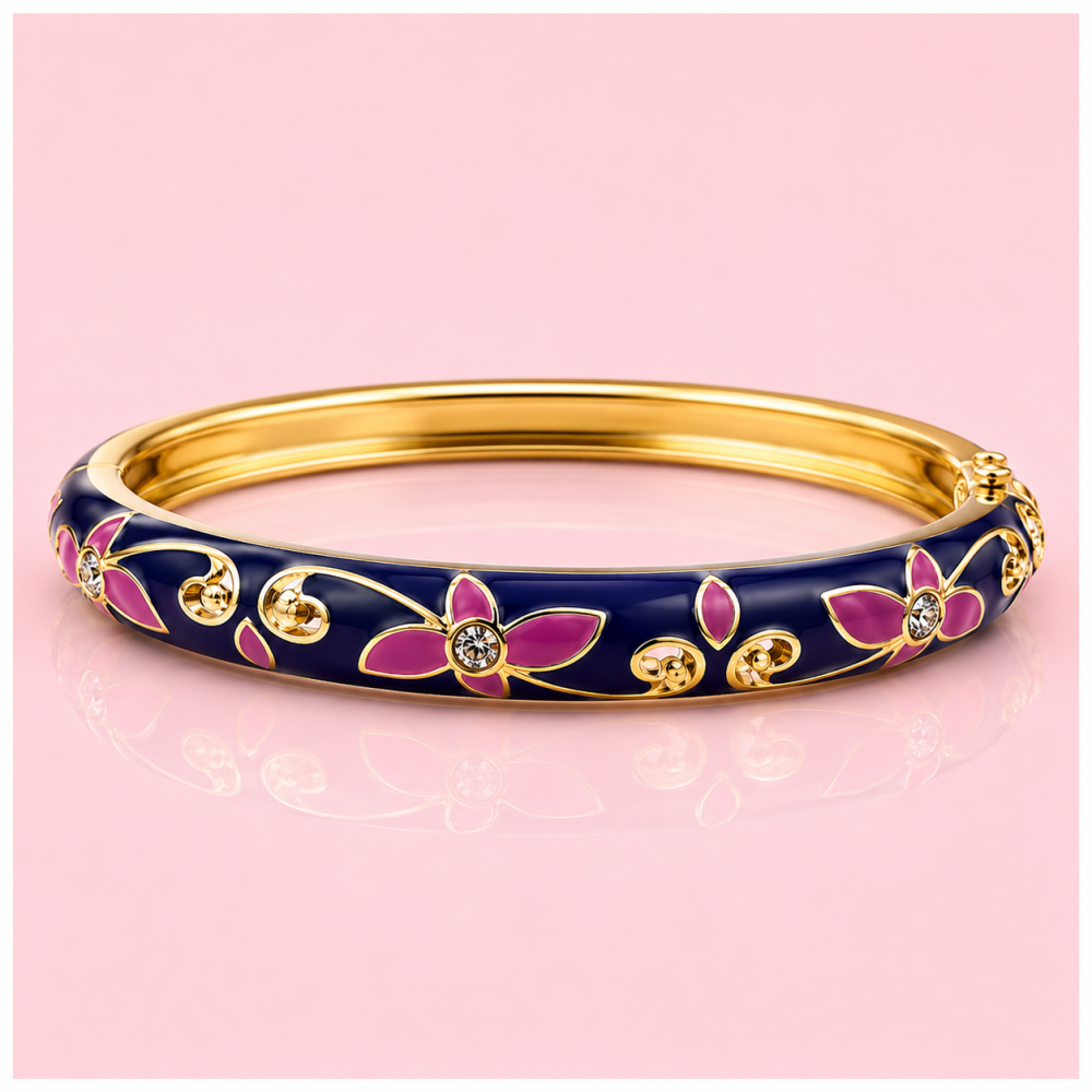 Bracelet jonc thaïlandais émaillé fleur colorée acier inoxydable tendance femme | Gaou Bijoux