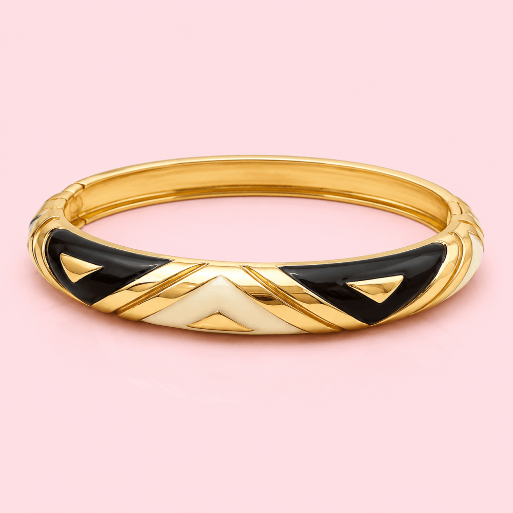 Jonc géométrique émaillé en laiton doré | Gaou Bijoux