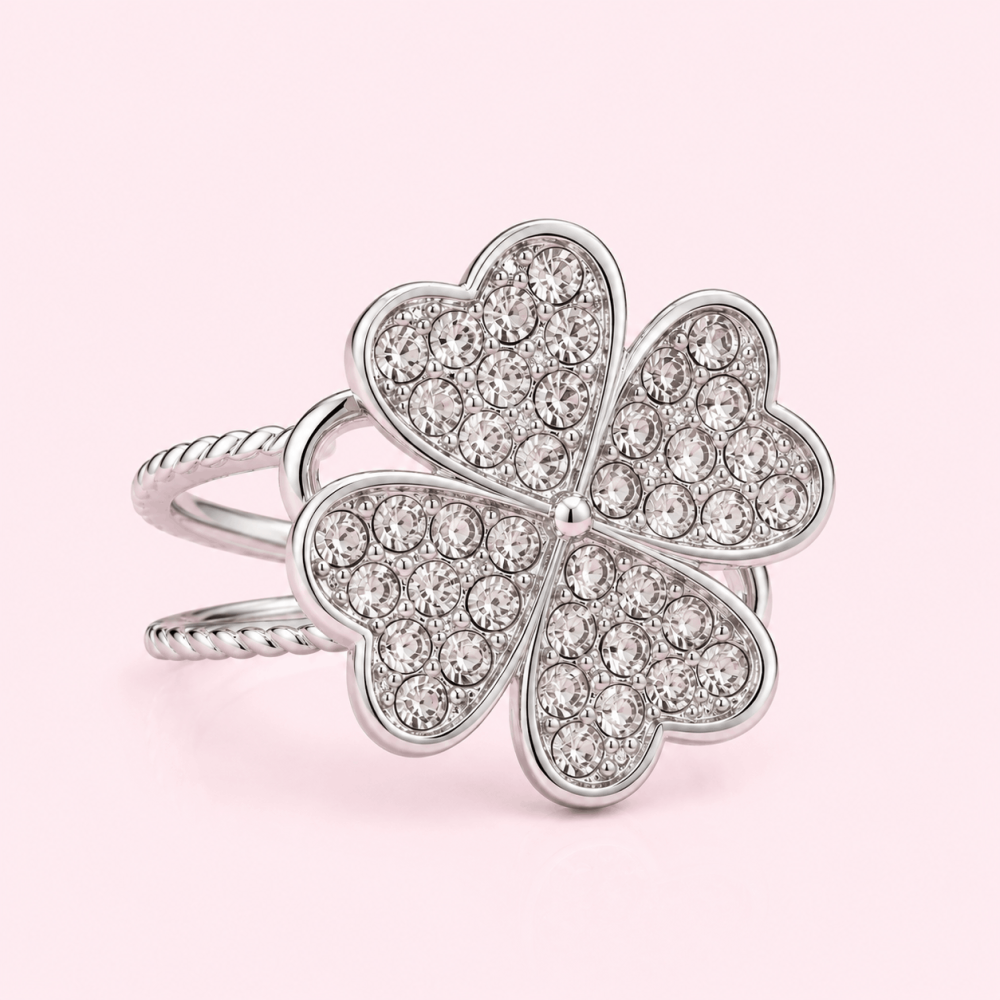 Bague anti-stress trèfle strass acier inoxydable | Gaou Bijoux