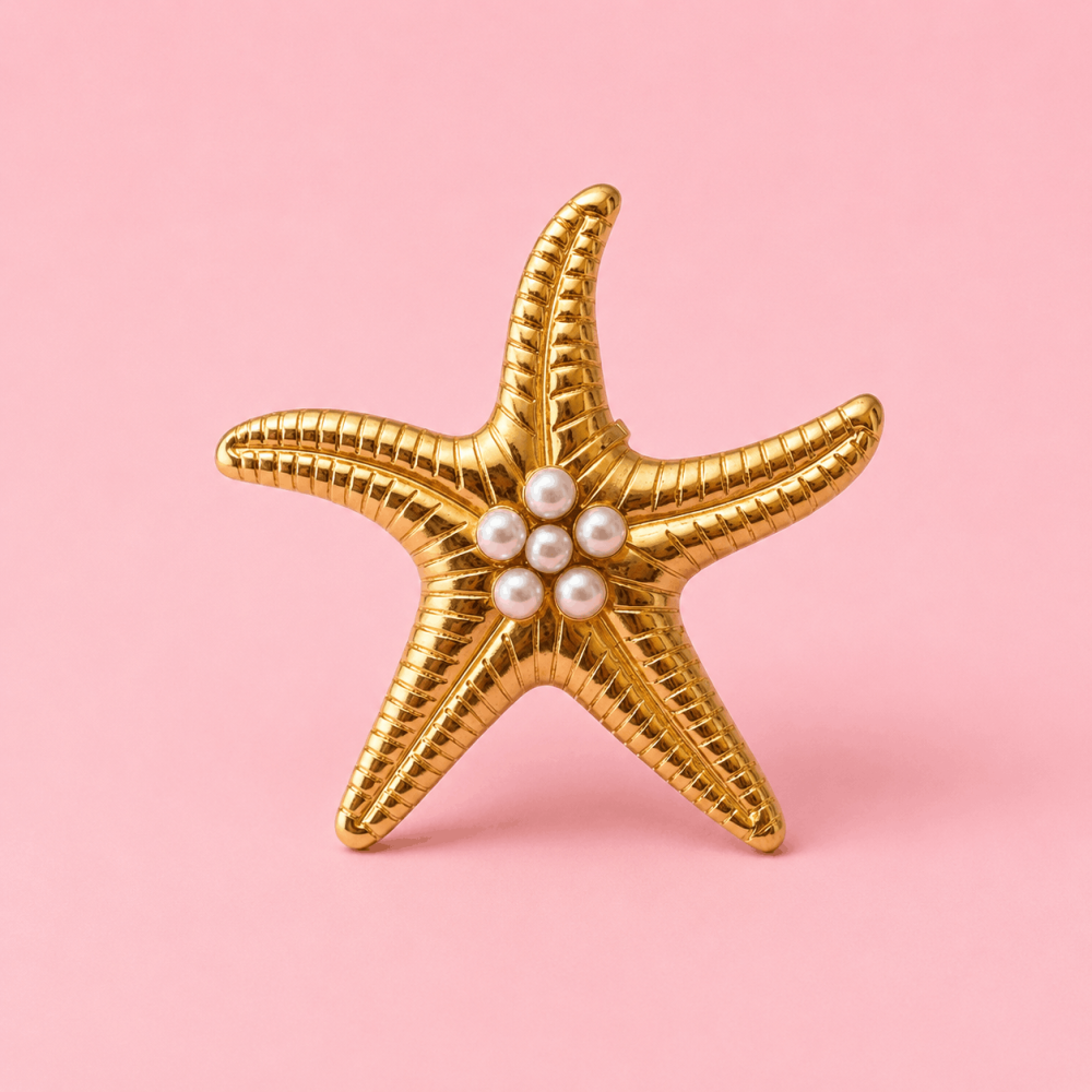 Bague étoile de mer avec perles en acier inoxydable doré Gaou Bijoux