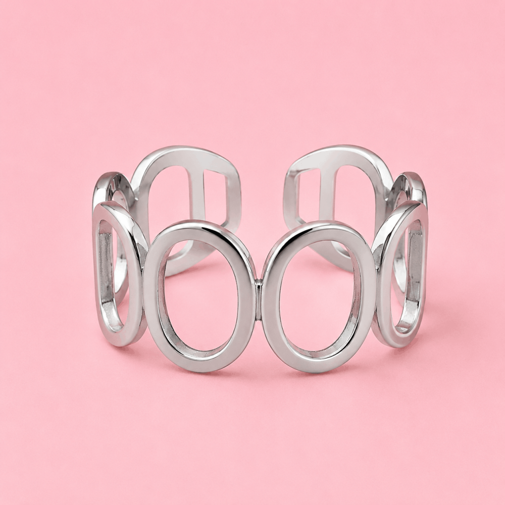 Bague ovale ajourée réglable en acier inoxydable Gaou Bijoux