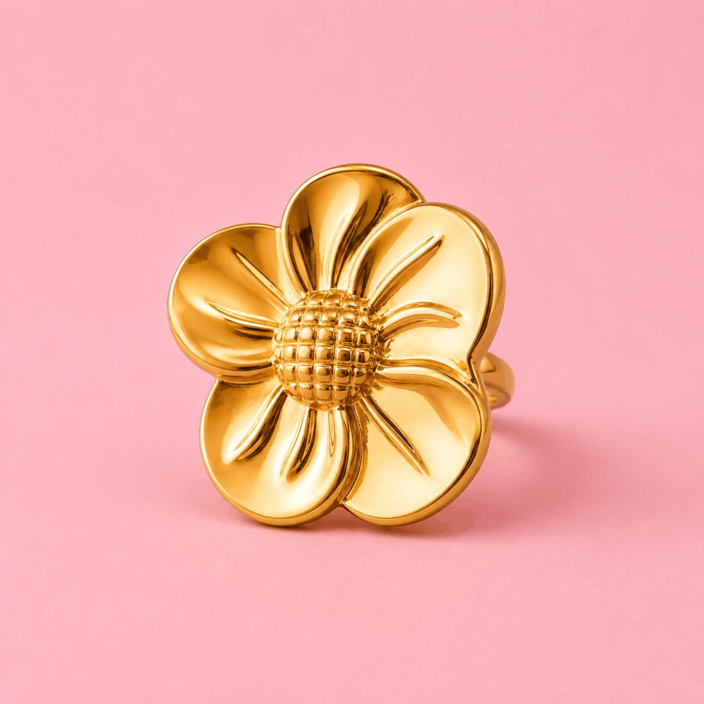 Bague fleur XL réglable en acier inoxydable | Gaou Bijoux