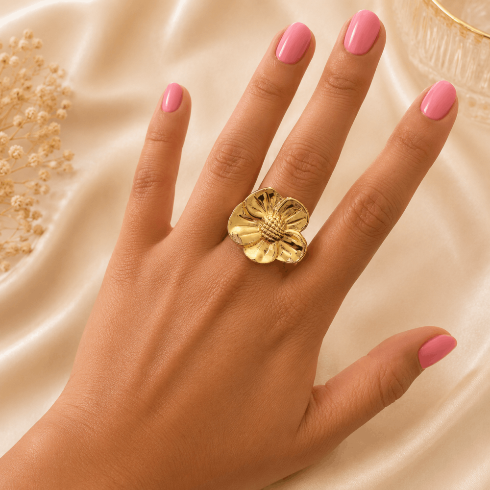 Bague fleur XL réglable en acier inoxydable | Gaou Bijoux