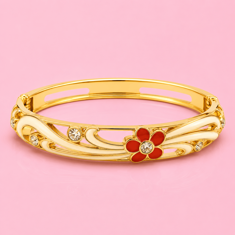 Bracelet jonc thaïlandais fleur émaillée en laiton | Gaou Bijoux