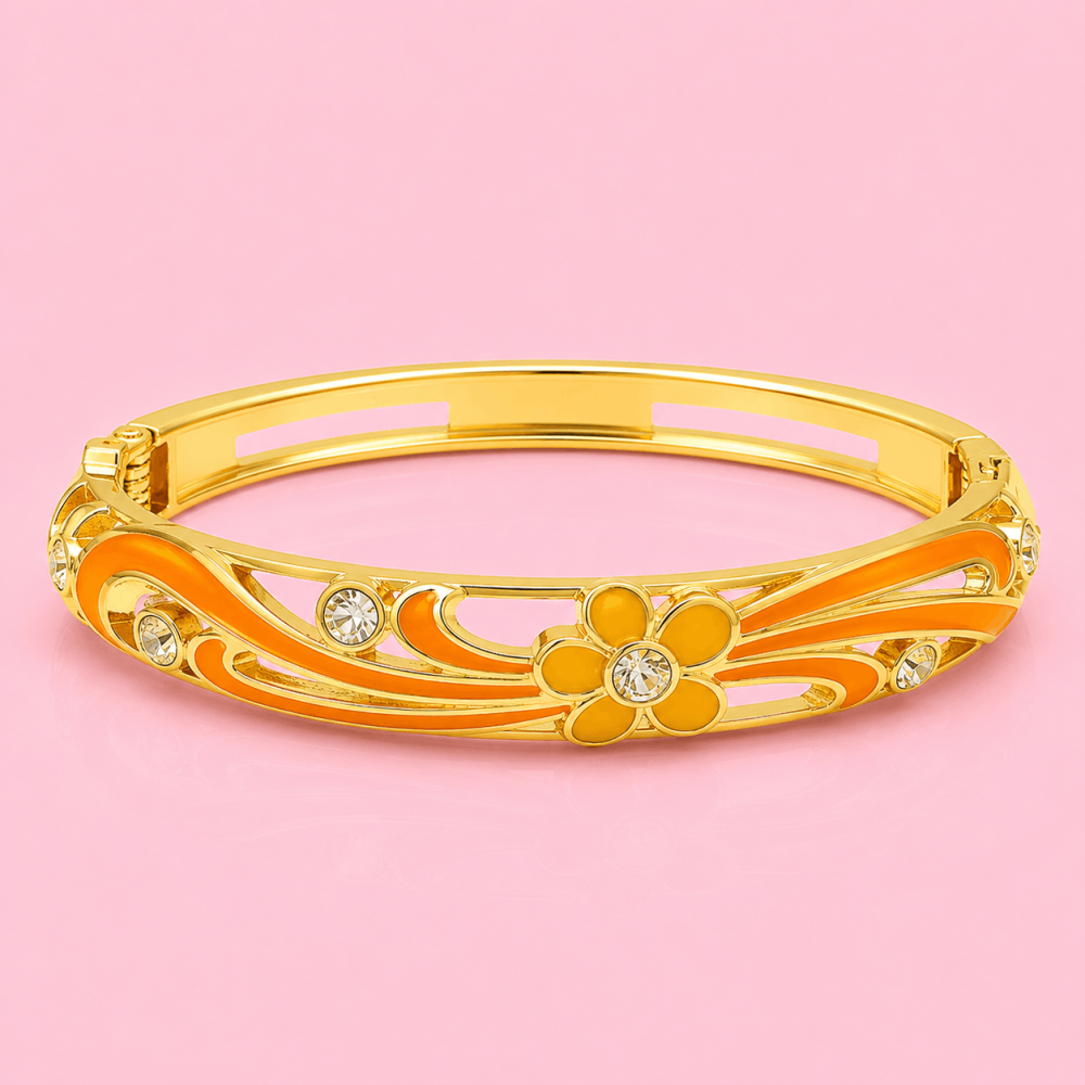 Bracelet jonc thaïlandais fleur émaillée en laiton | Gaou Bijoux