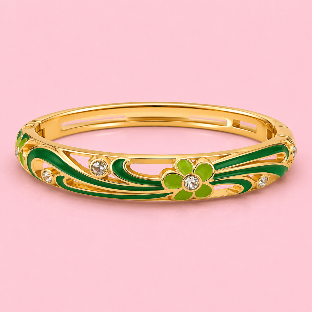Bracelet jonc thaïlandais fleur émaillée en laiton | Gaou Bijoux