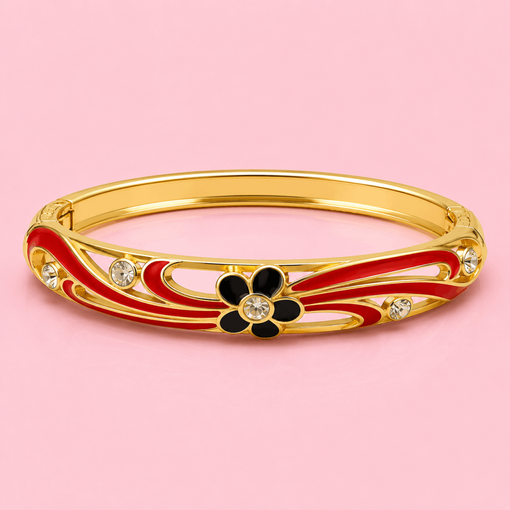 Bracelet jonc thaïlandais fleur émaillée en laiton | Gaou Bijoux