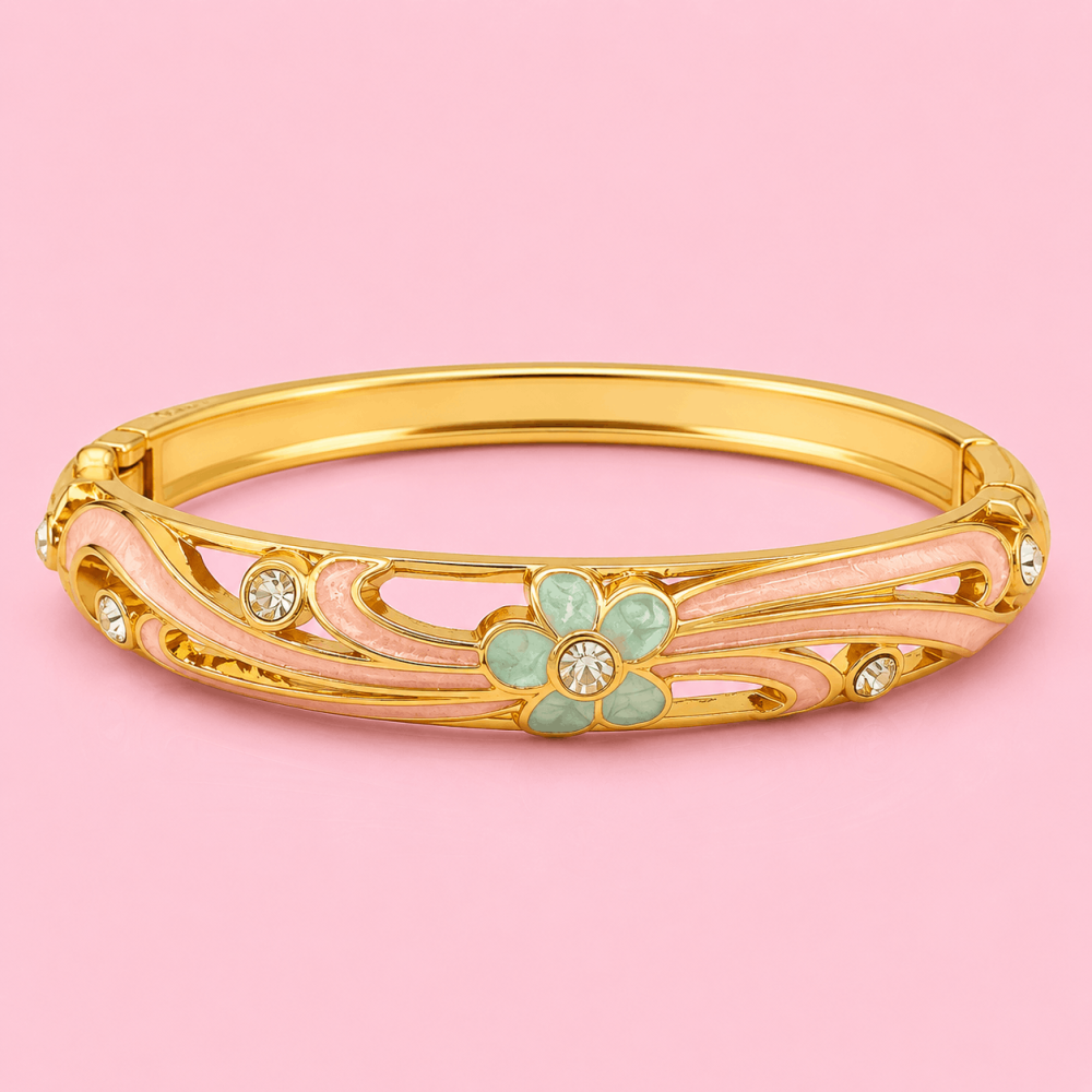 Bracelet jonc thaïlandais fleur émaillée en laiton | Gaou Bijoux