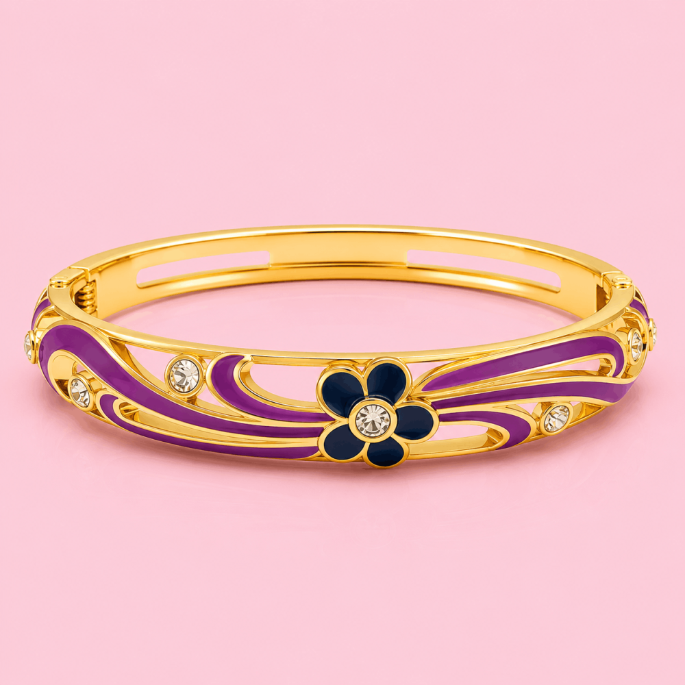 Bracelet jonc thaïlandais fleur émaillée en laiton | Gaou Bijoux
