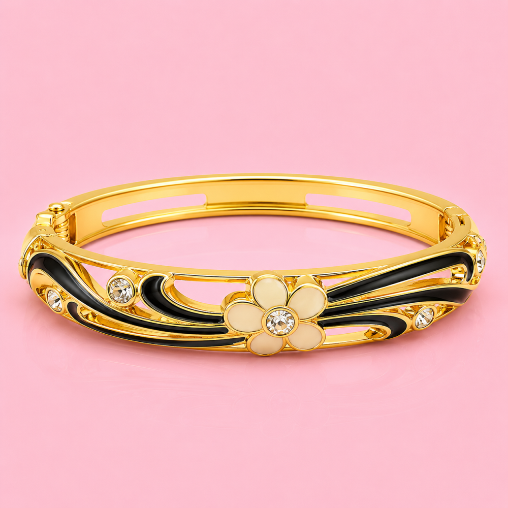 Bracelet jonc thaïlandais fleur émaillée en laiton | Gaou Bijoux