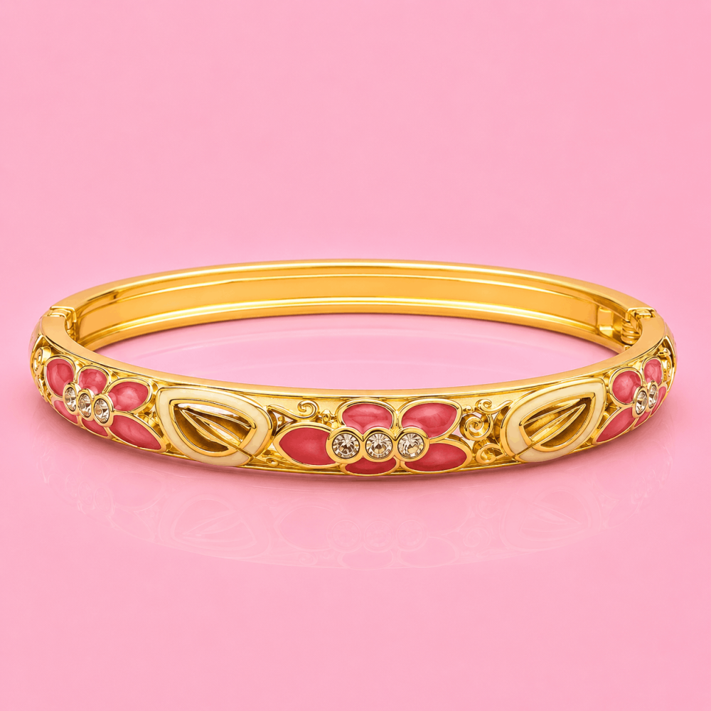 Bracelet jonc fleur émaillée en laiton | Gaou Bijoux
