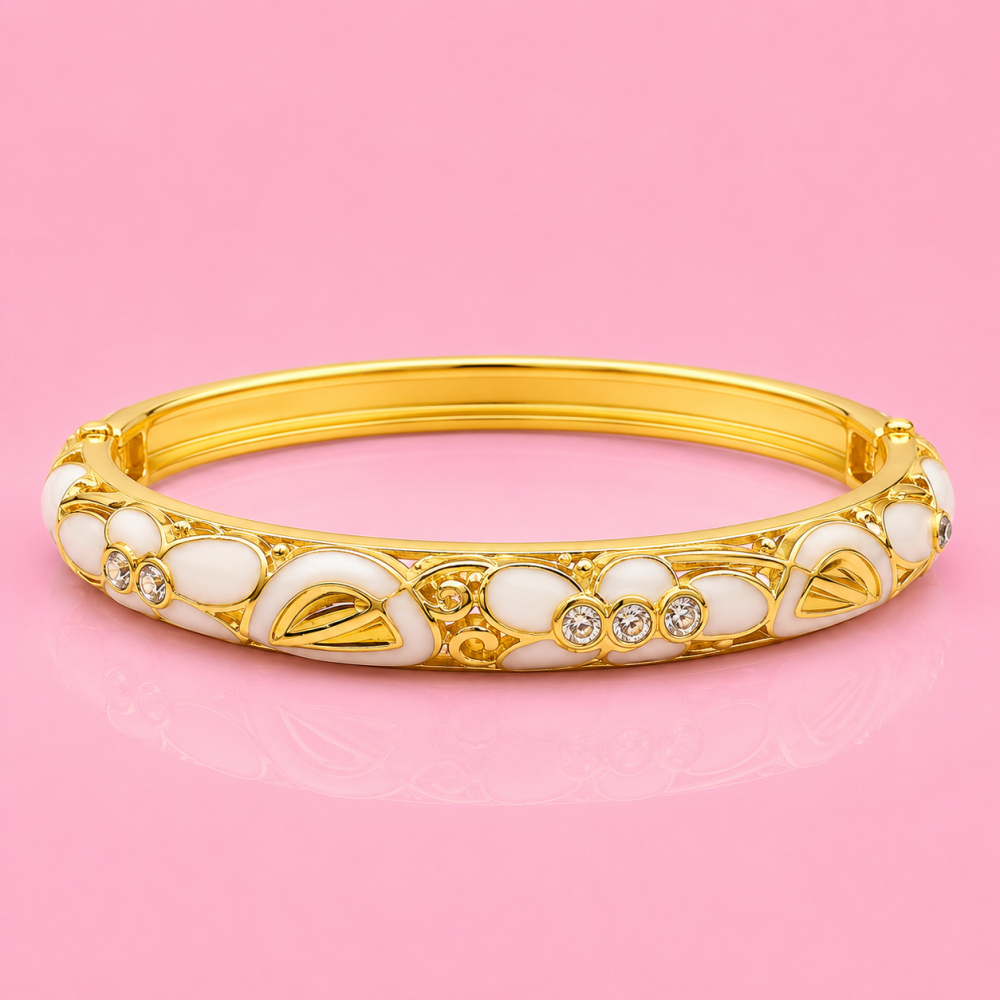 Bracelet jonc fleur émaillée en laiton | Gaou Bijoux
