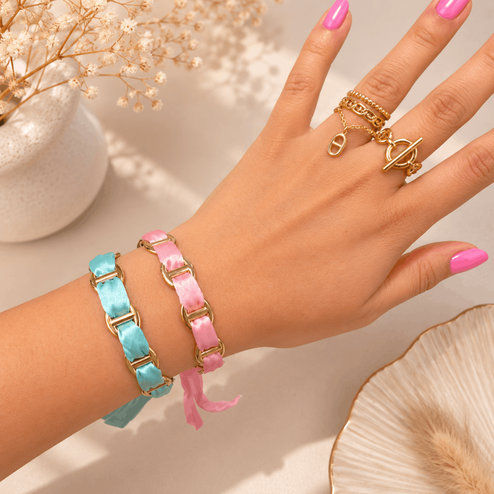 Bracelet ruban satin maille marine acier inoxydable | Gaou Bijoux
