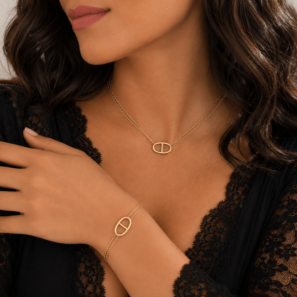 Parure maille marine double chaîne acier inoxydable | Gaou Bijoux