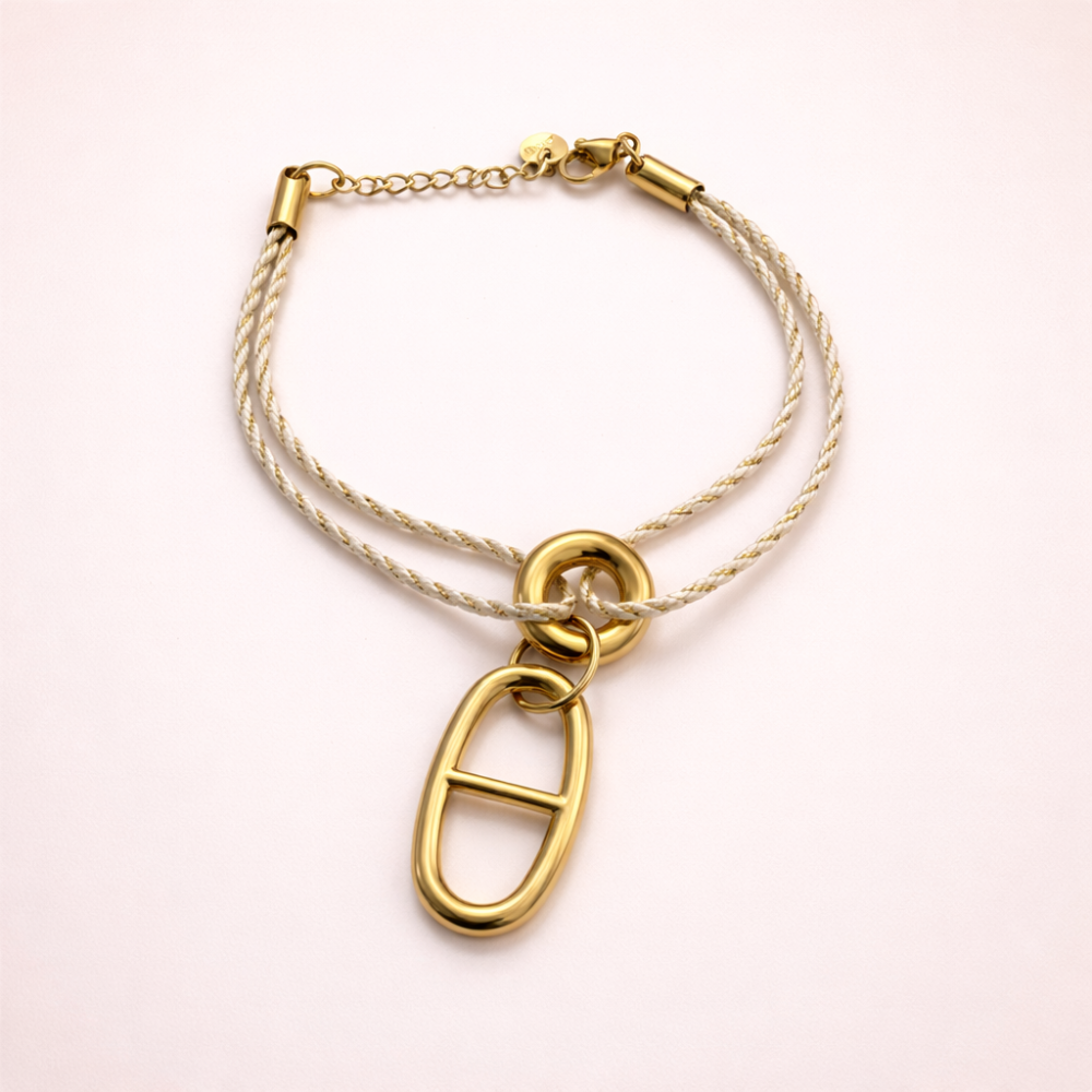 Parure Cordon Maille Marine Blanc & Doré | Gaou Bijoux
