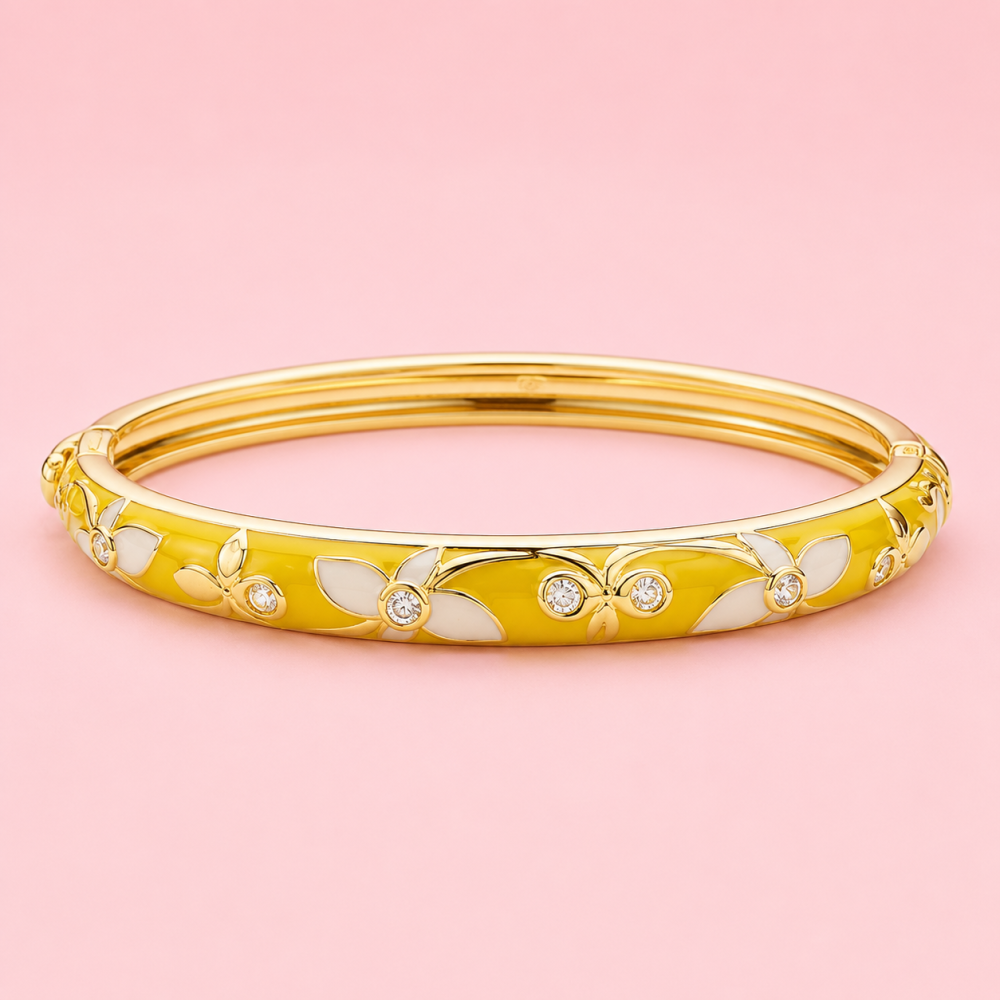 Bracelet jonc thaïlandais émaillé fleur colorée acier inoxydable tendance femme | Gaou Bijoux