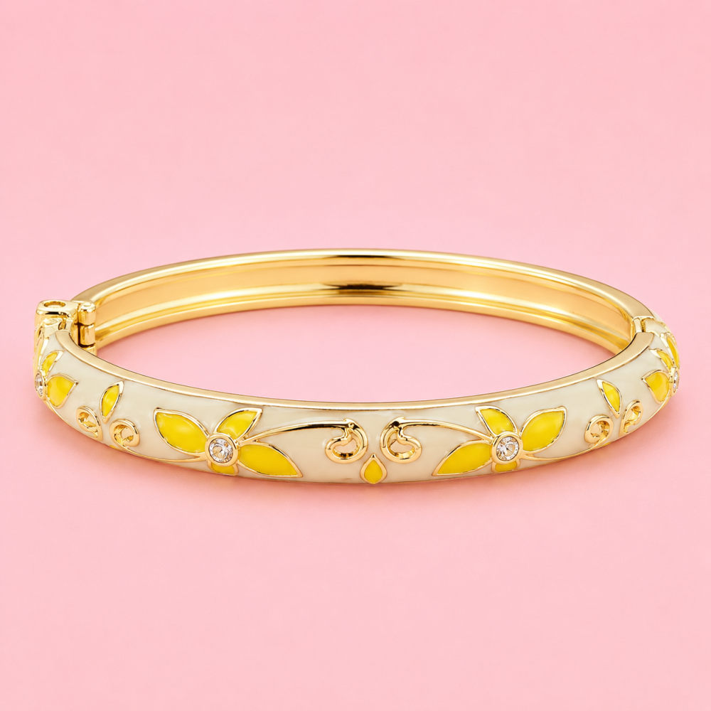 Bracelet jonc thaïlandais émaillé fleur colorée acier inoxydable tendance femme | Gaou Bijoux