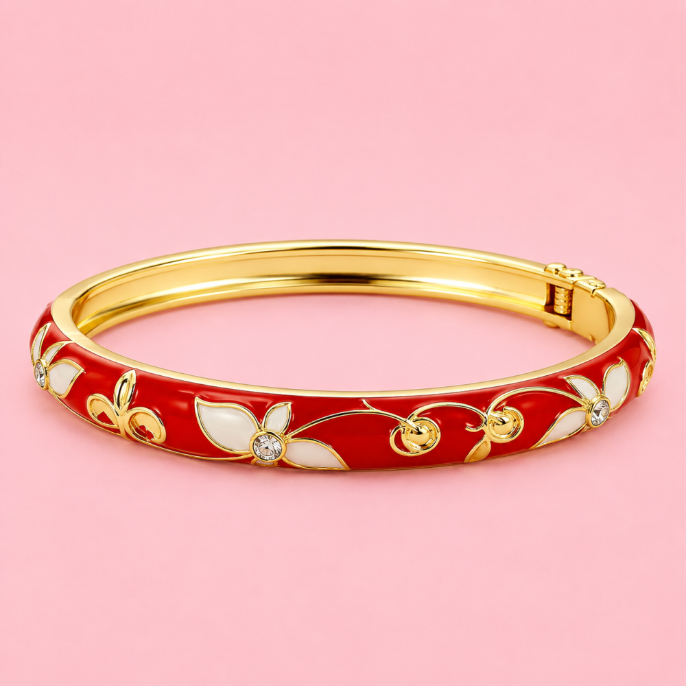 Bracelet jonc thaïlandais émaillé fleur colorée acier inoxydable tendance femme | Gaou Bijoux