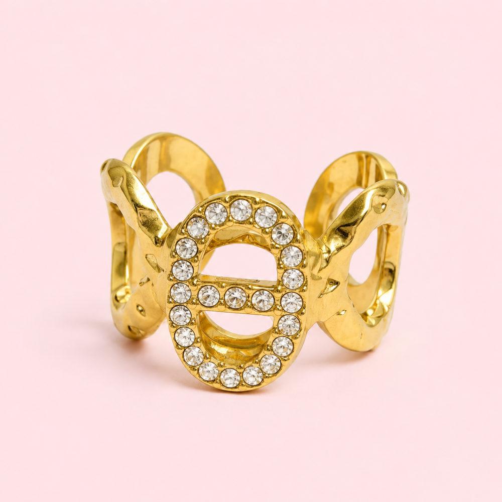 Bague maille marine dorée ajourée avec strass – acier inoxydable | Gaou Bijoux