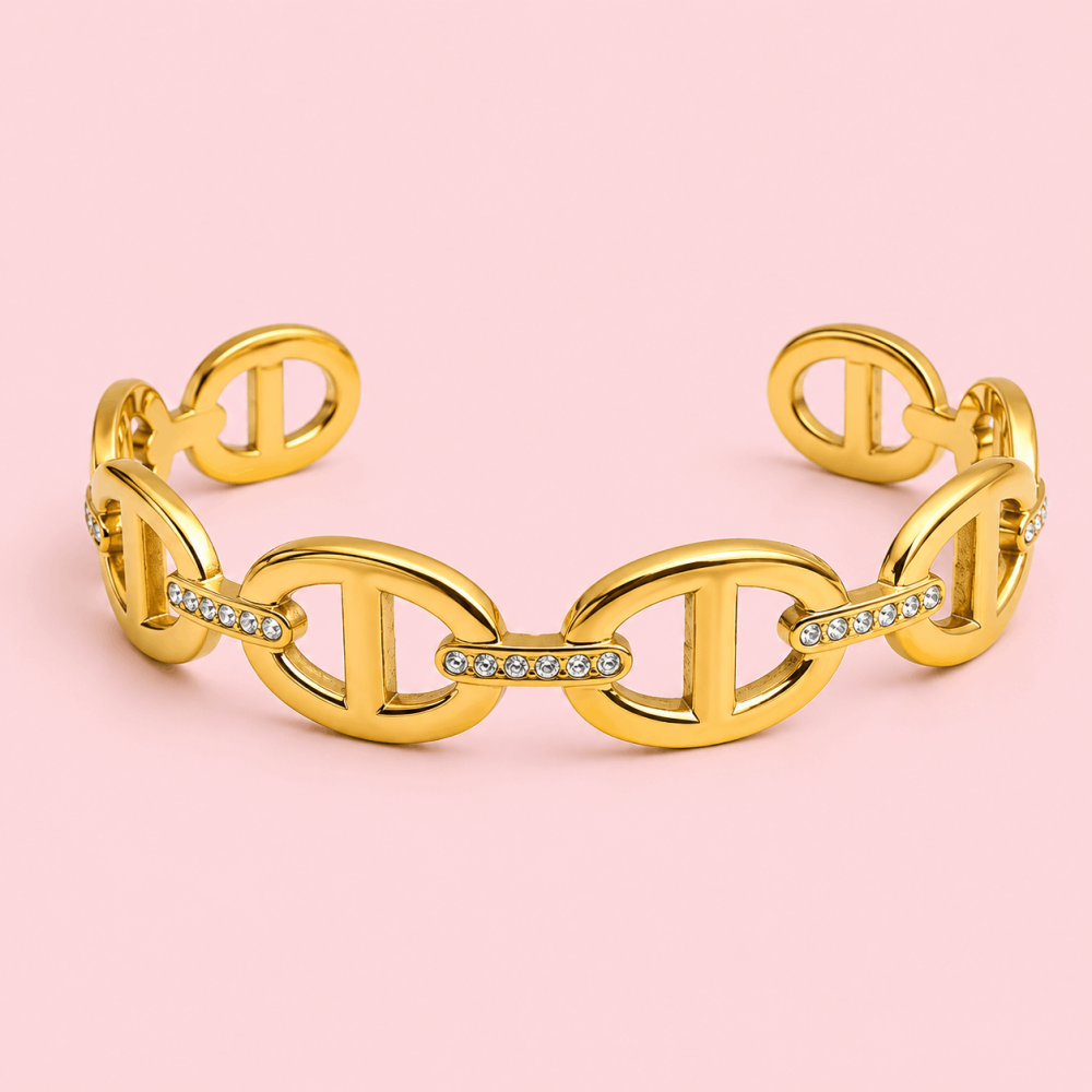 Jonc Ouvert Maille Marine & Zircons | Gaou Bijoux