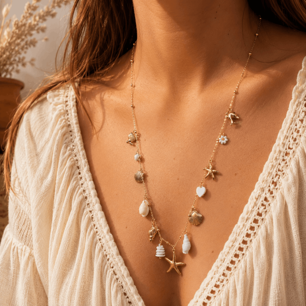 Sautoir charms marin acier inoxydable doré | Gaou Bijoux