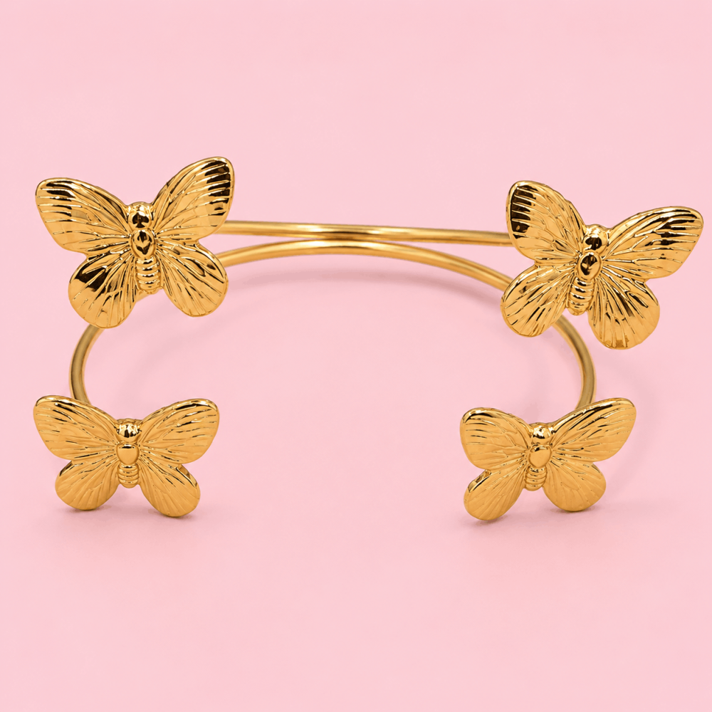 Jonc Papillons Dorés Réglable Acier Inoxydable | Gaou Bijoux