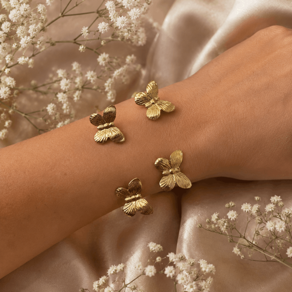 Jonc Papillons Dorés Réglable Acier Inoxydable | Gaou Bijoux