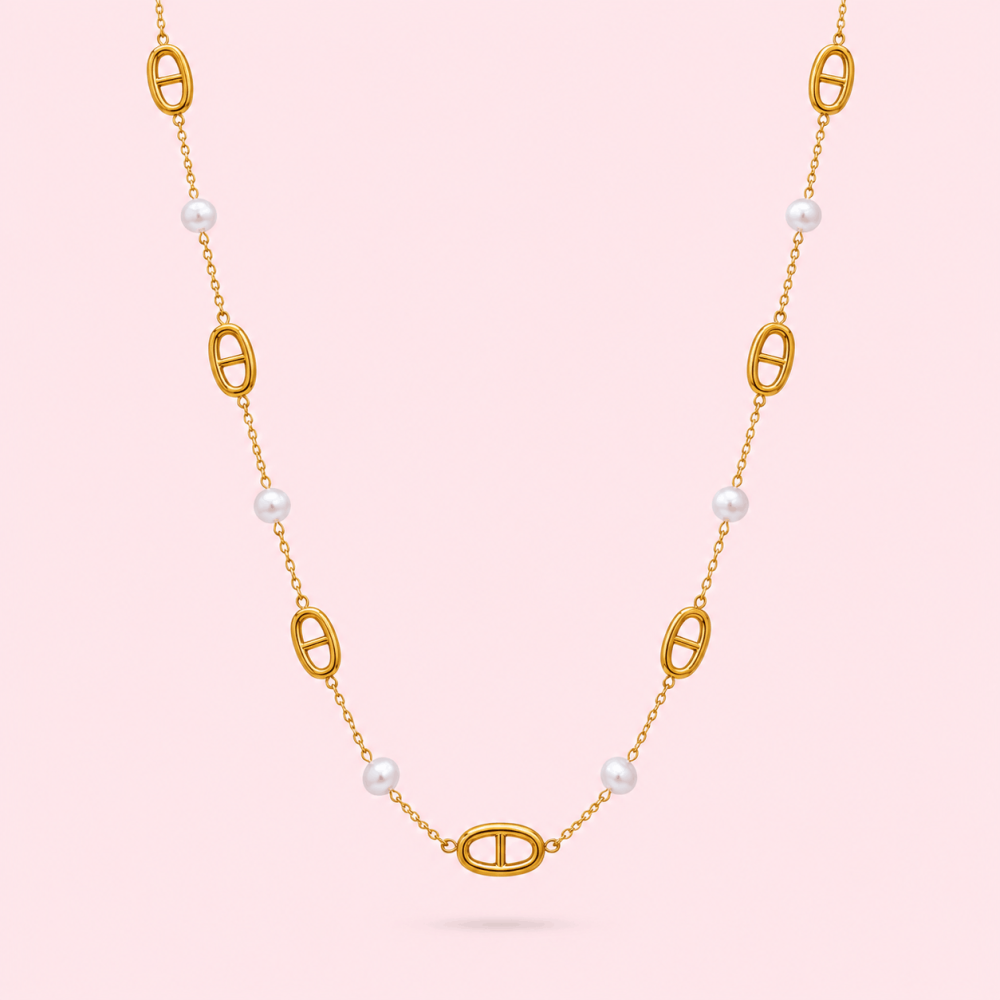 Sautoir Maille Marine & Perles Acier Inoxydable | Gaou Bijoux