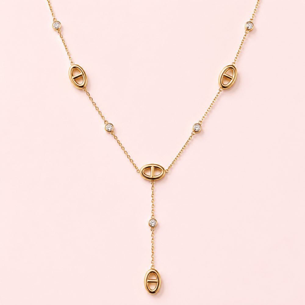 Collier Y Maille Marine & Zircons Acier Inoxydable | Gaou Bijoux