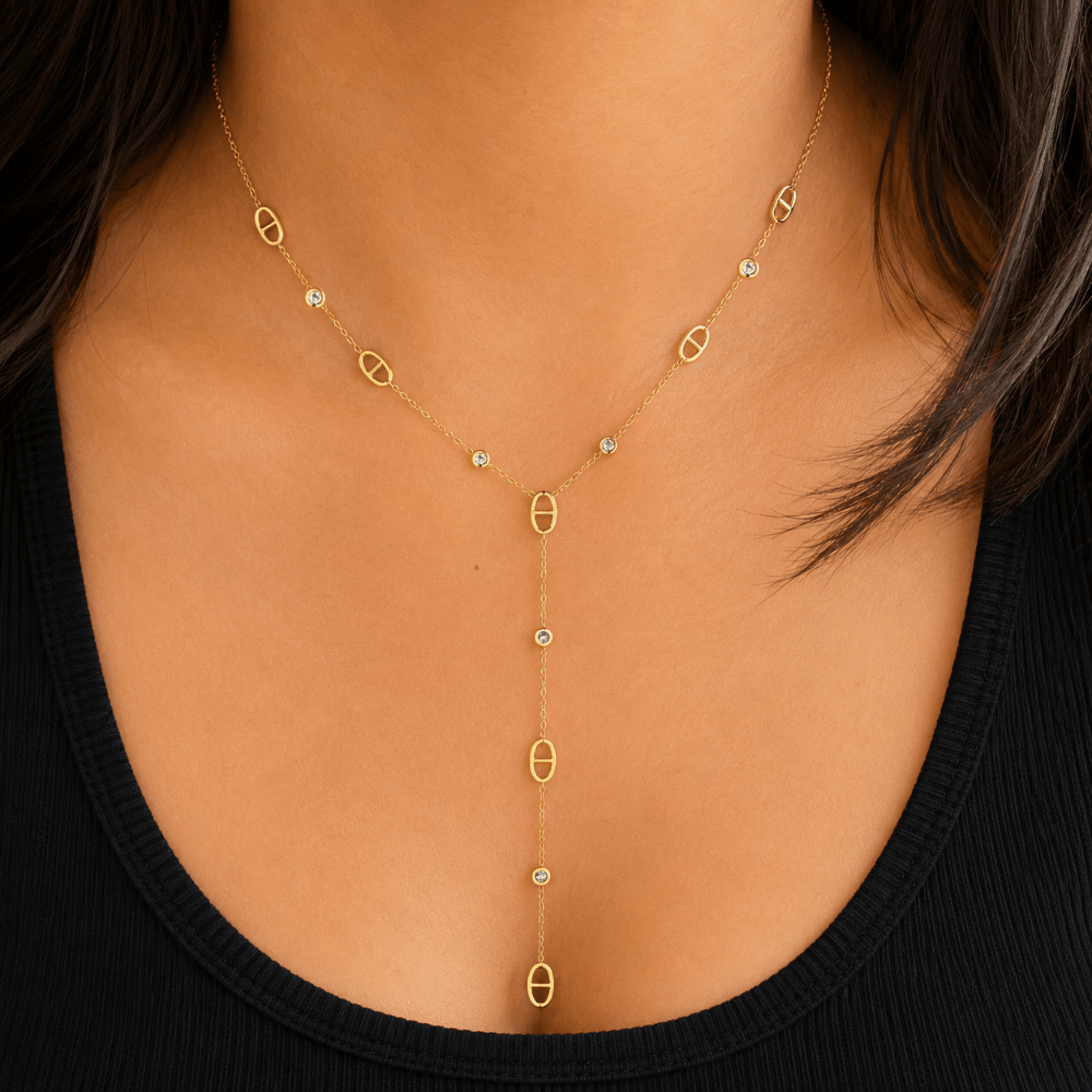 Sautoir Y Maille Marine et Strass Acier Inoxydable | Gaou Bijoux