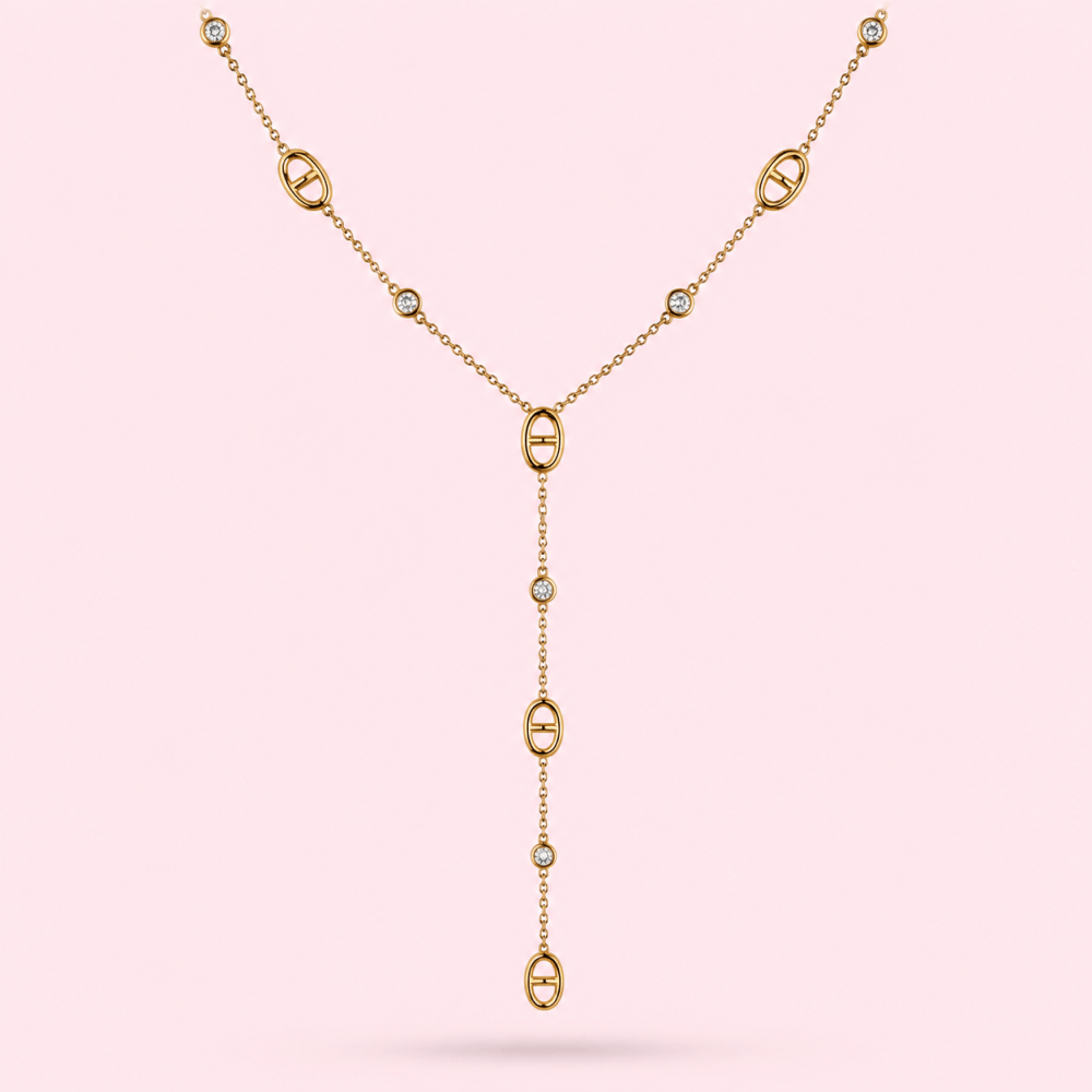 Sautoir Y Maille Marine et Strass Acier Inoxydable | Gaou Bijoux