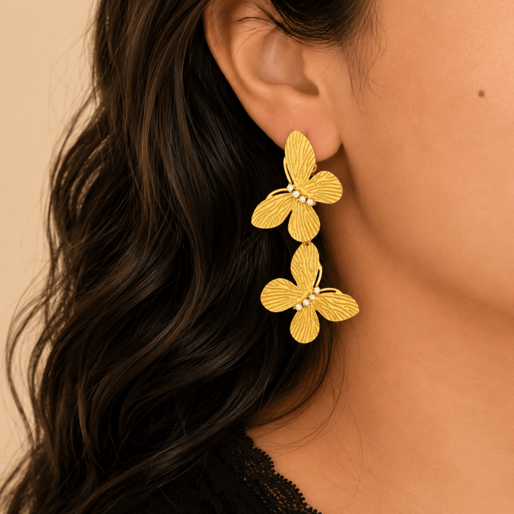 Boucles d’Oreilles Papillon Doré Acier Inoxydable | Gaou Bijoux