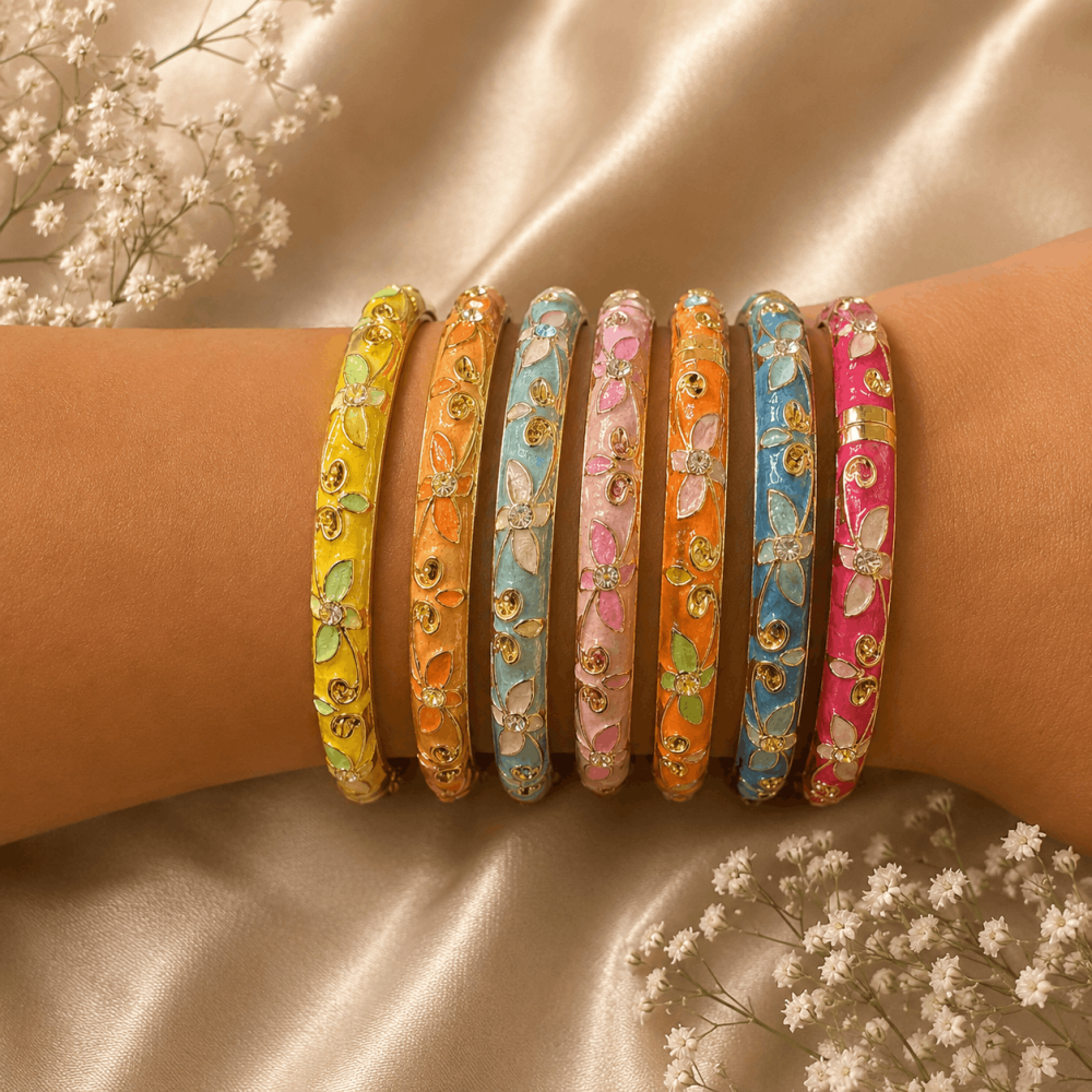 Bracelet jonc fleur émaillée en laiton | Gaou Bijoux