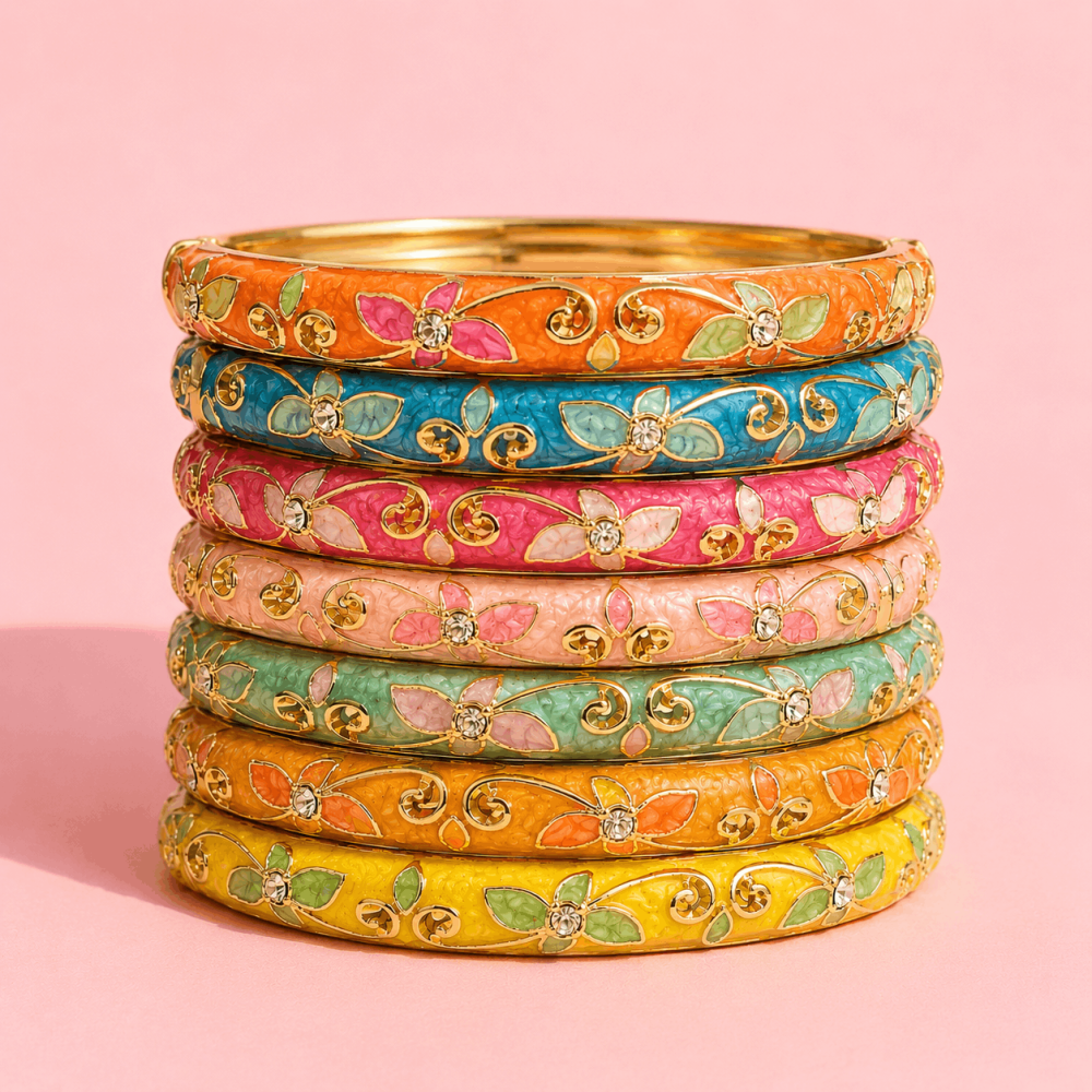 Bracelet jonc fleur émaillée en laiton | Gaou Bijoux