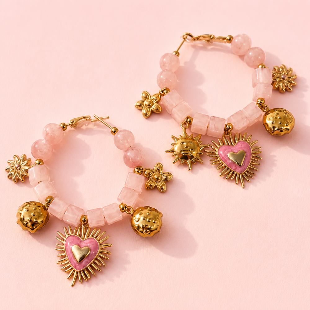 Créoles Cœur Soleil Rose Acier Inoxydable | Gaou Bijoux