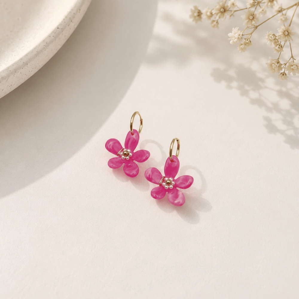 Créoles Fleur Résine Acier Inoxydable | Gaou Bijoux
