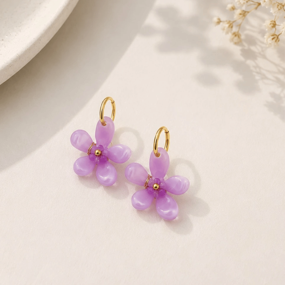 Créoles Fleur Résine Acier Inoxydable | Gaou Bijoux