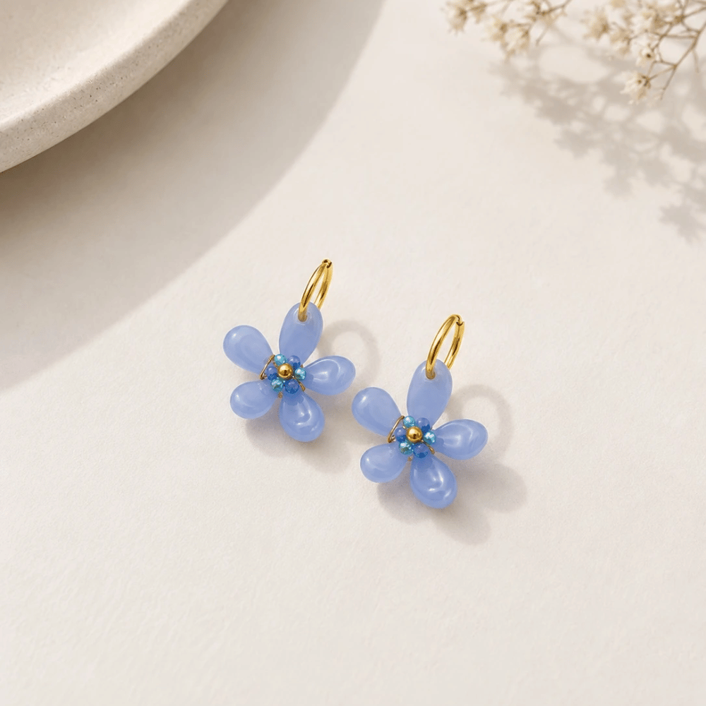 Créoles Fleur Résine Acier Inoxydable | Gaou Bijoux