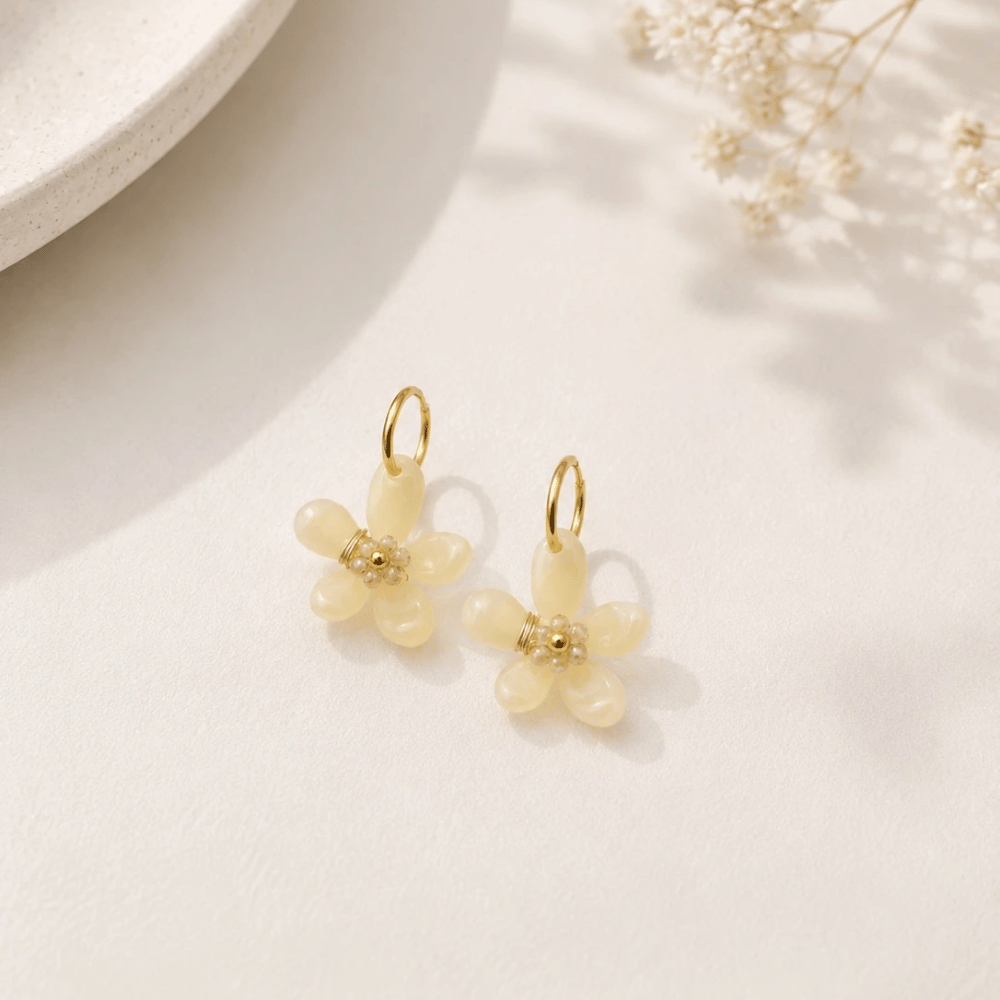 Créoles Fleur Résine Acier Inoxydable | Gaou Bijoux