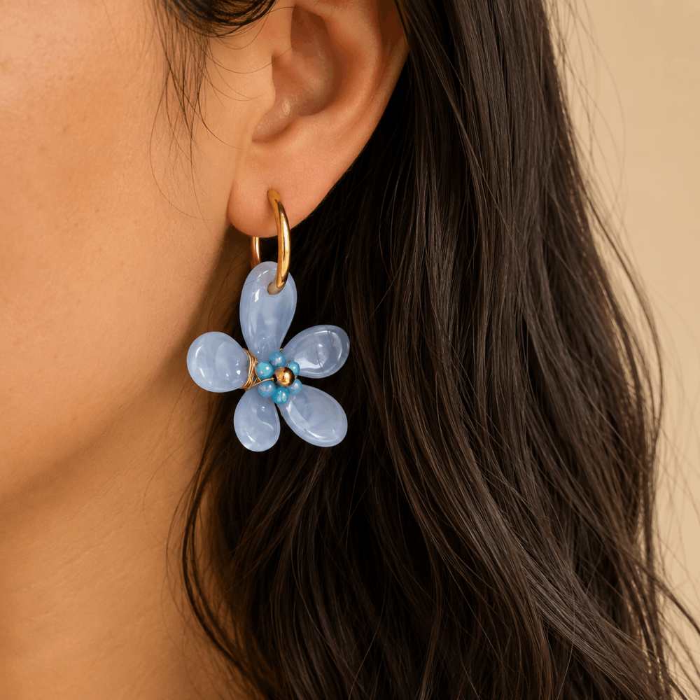 Créoles Fleur Résine Acier Inoxydable | Gaou Bijoux