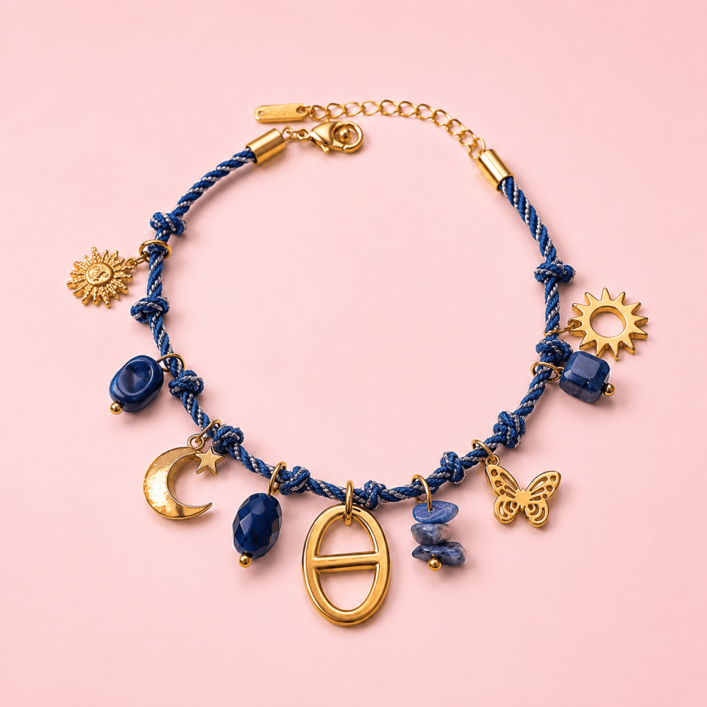 Bracelet Cordon Maille Marine & Pierres Naturelles | Gaou Bijoux