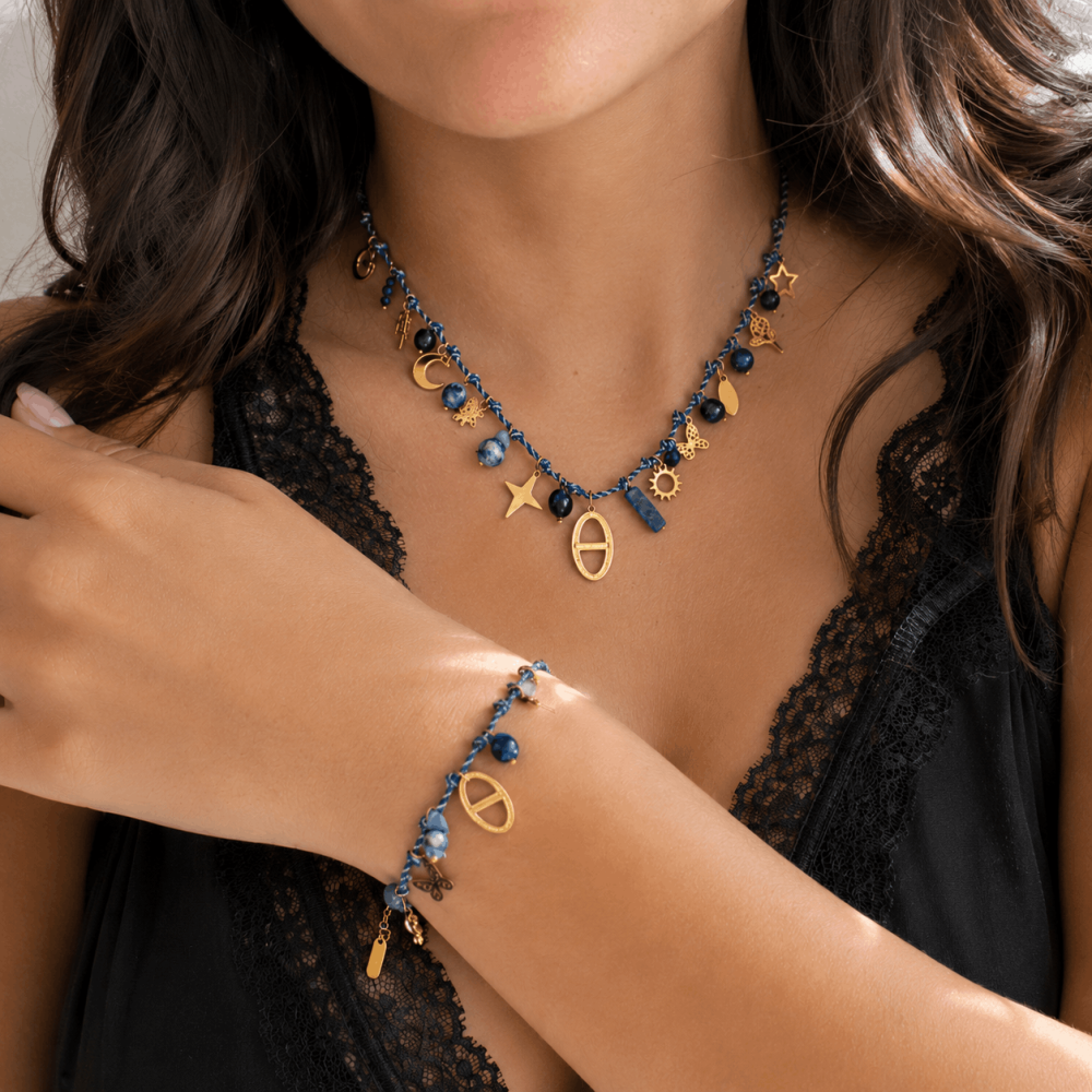Parure Cordon Maille Marine & Pierres Naturelles | Gaou Bijoux
