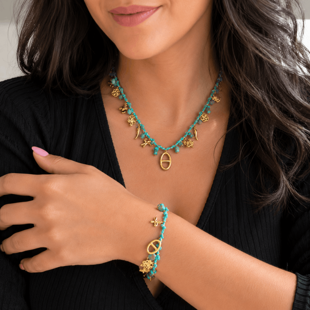 Parure Cordon Maille Marine & Pierres Naturelles | Gaou Bijoux