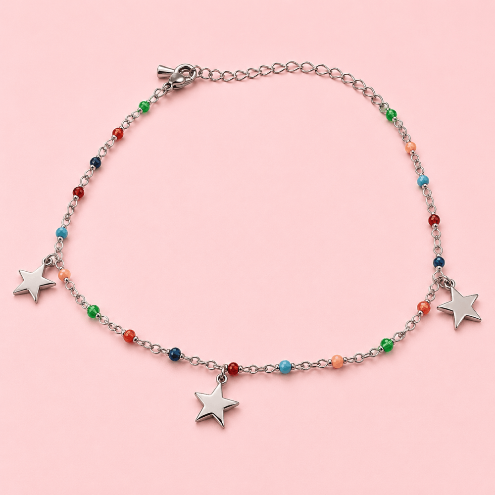 Chaîne de Cheville Étoiles Colorées Acier Inoxydable | Gaou Bijoux