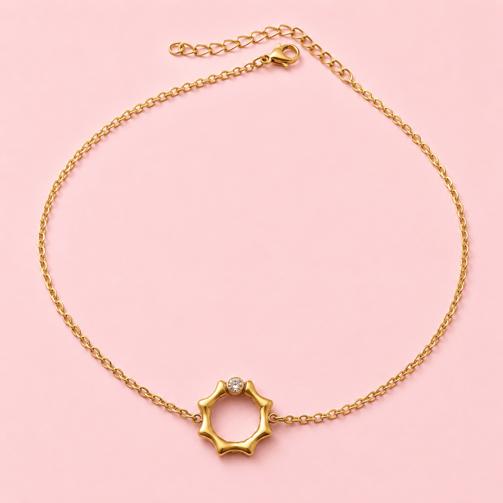 Chaîne de Cheville Soleil Acier Inoxydable Doré | Gaou Bijoux